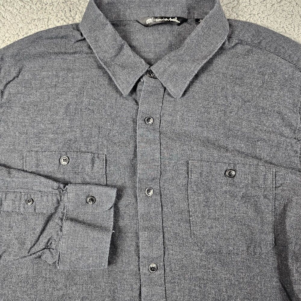 Travis Mathew Shirt Mens XL Charcoal Gray Long Sleeve Button Up Pockets Soft